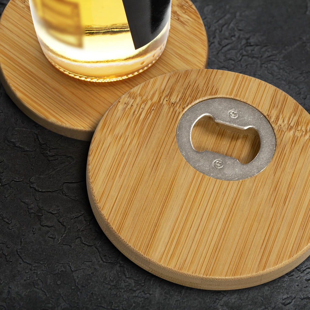 Bamboo Bottle Opener Coaster - Set of 2 - Round (4)