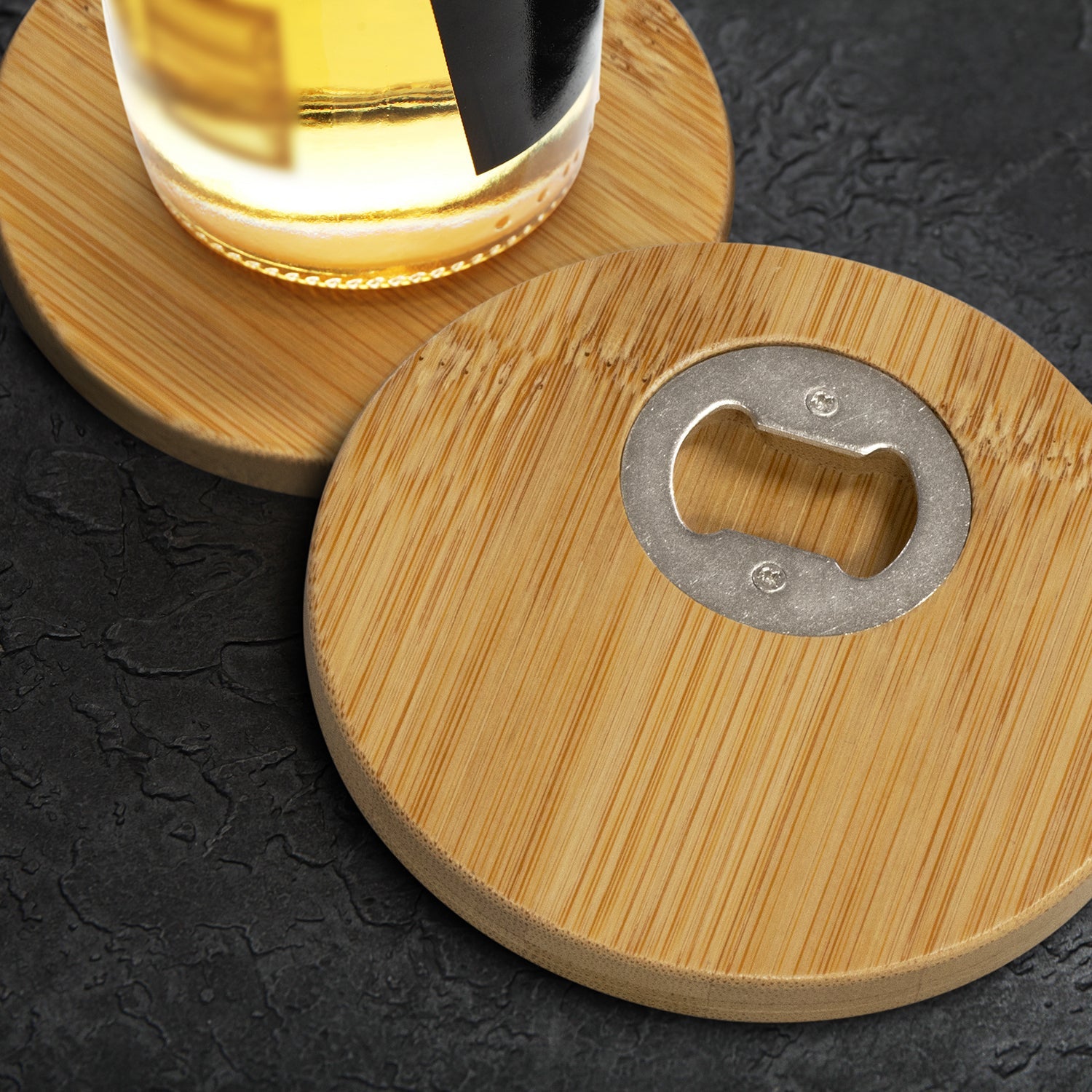 Bamboo Bottle Opener Coaster - Set of 2 - Round (4)