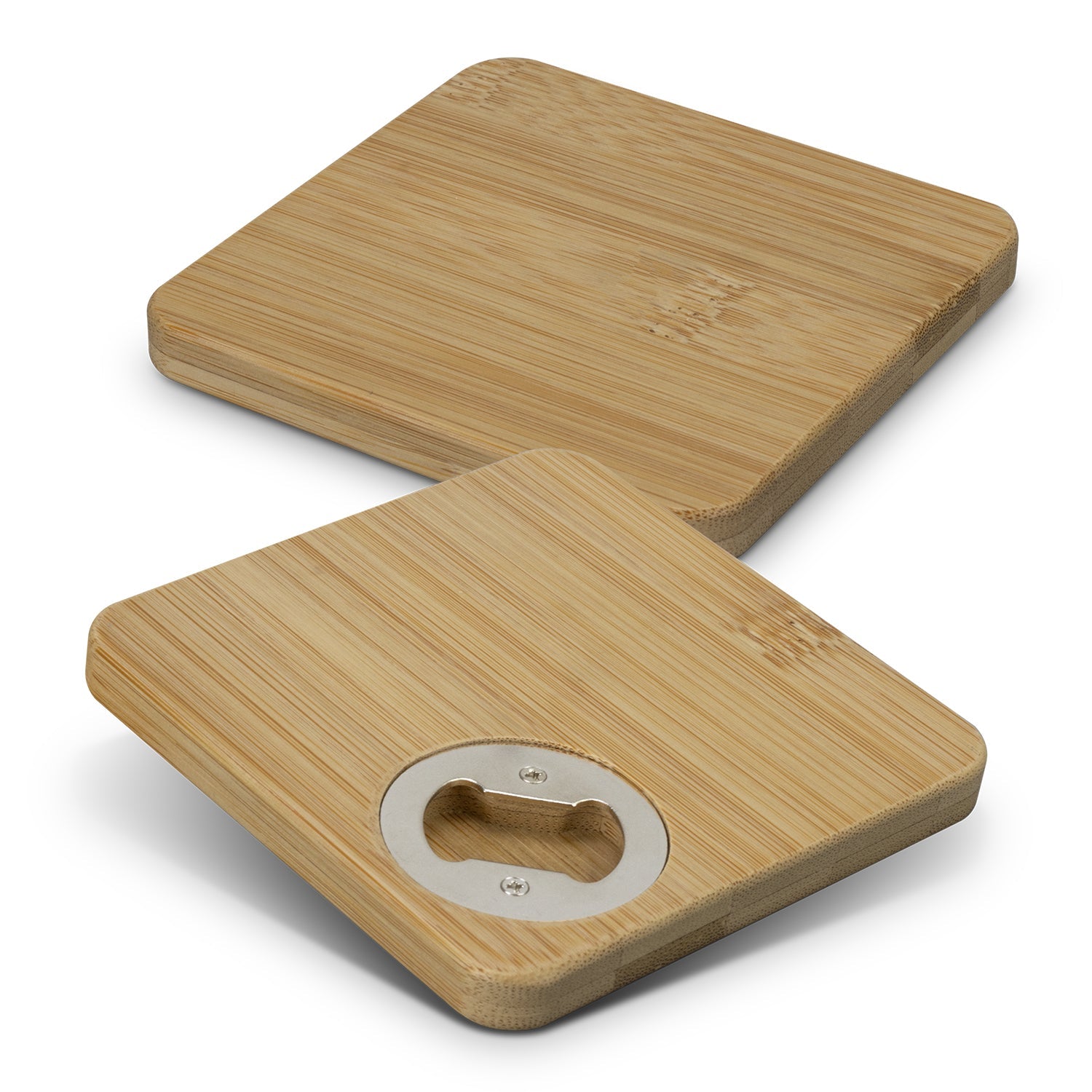 Bamboo Bottle Opener Coaster - Set of 2 - Square (2)