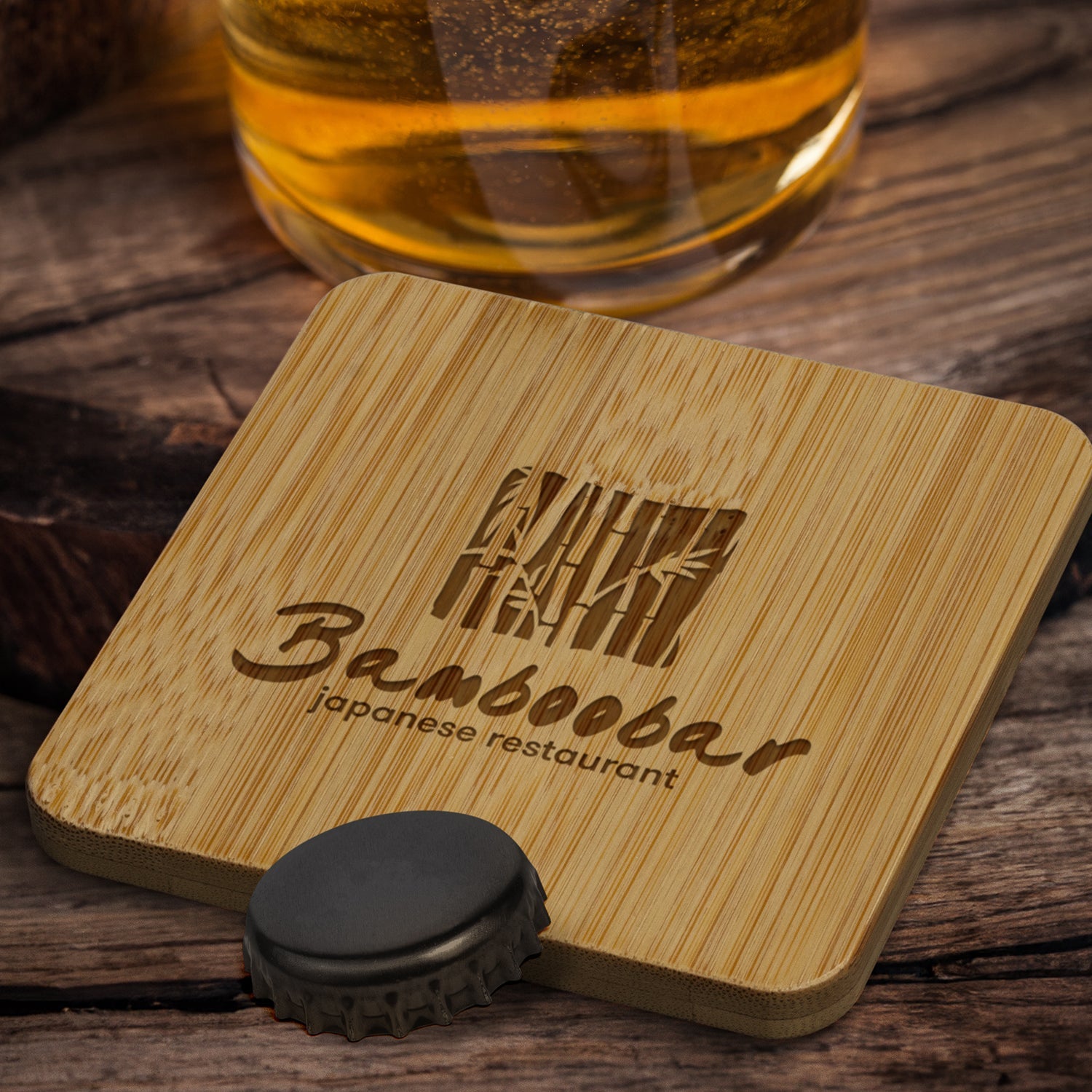 Bamboo Bottle Opener Coaster - Square (4)