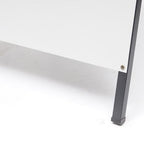 Close up of the base of a metal faced A-frame, showing the powder coated leg and rubber foot