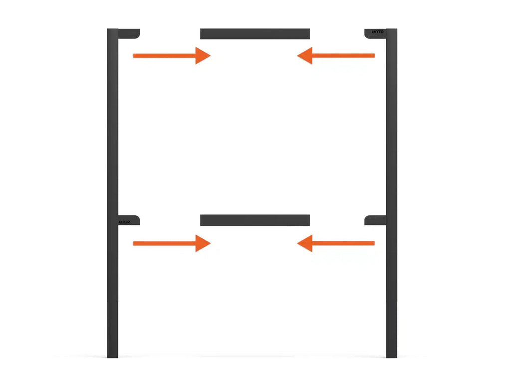Diagram of a steel sign frame showing where an additional horizontal bar set slides into place