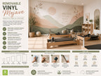 Removable vinyl wallpaper with a desert sunrise mural on the wall of a pilates studio