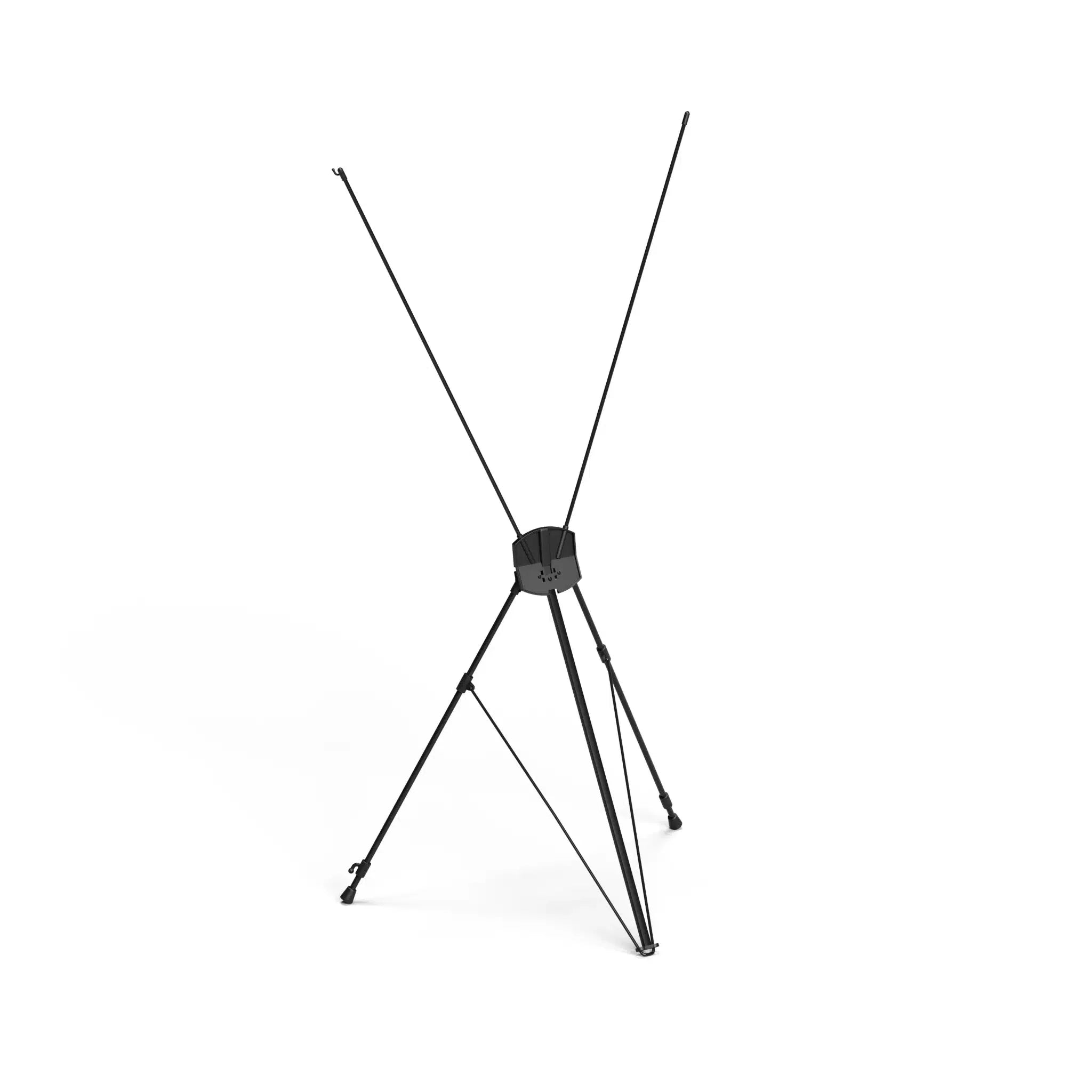 Black X frame tripod stand shown on its own, with the fibreglass arms open and legs extended