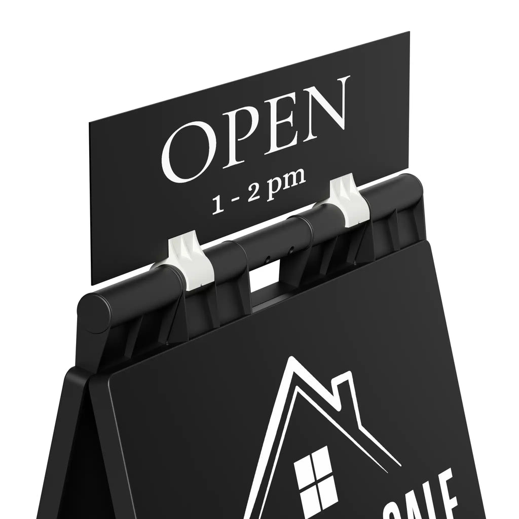 Evarite A-frame fitted with a header clip and topper panel