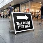 Sale sign in a flute insertable A-frame in a shopping centre
