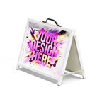 White flute insertable A-frame with a printed corflute panel