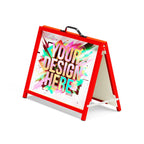 Red flute insertable A-frame with a printed corflute panel