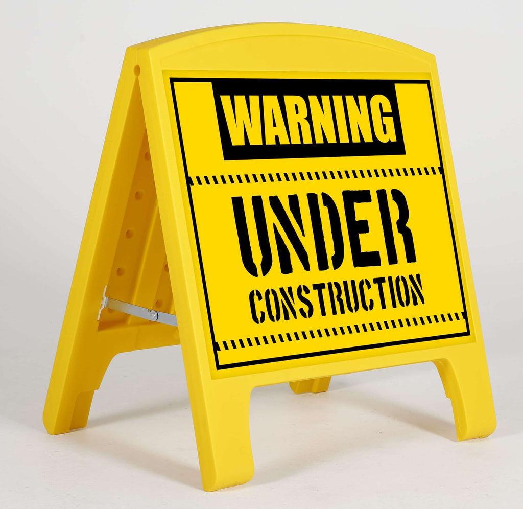 Yellow Mini Street SignPro A-frame with a warning message