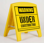 Yellow Mini Street SignPro A-frame with a warning message